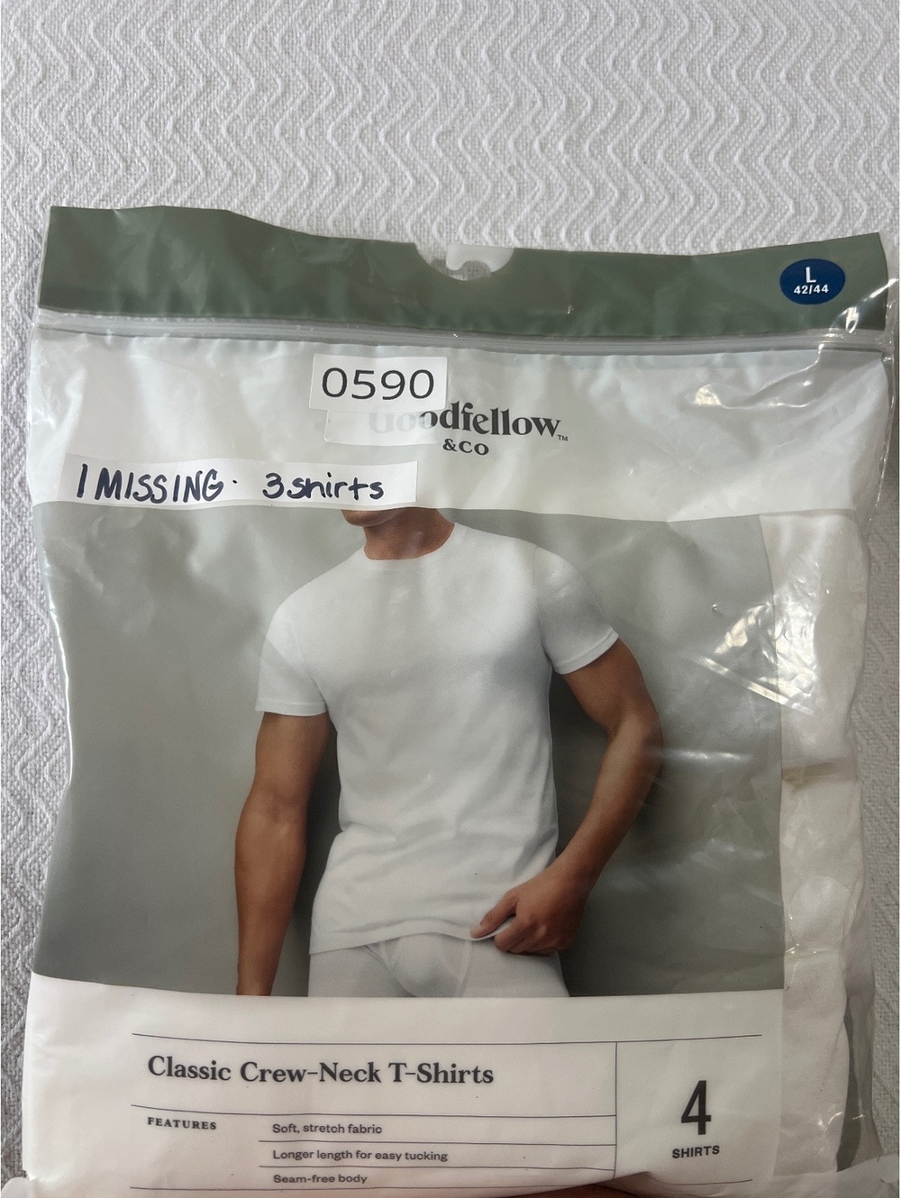 Goodfellow & Co Classic Crew-Neck White T-Shirts, Size Large, 3-Pack